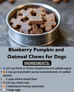 blueberry pumpkin and oatmeal chews for dogs in a metal bowl