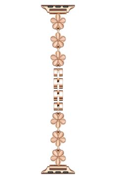 Lustrous stone insets make this floral watchband a dimensional addition to you Apple Watch. Apple Watch not included Stainless steel/goldtone plate/stone Imported June Flower, Bracelet Apple Watch, Flower Bracelet, Watch Bands, Apple Watch, Bracelet Watch, Nordstrom Rack, Gold Tones, Nordstrom