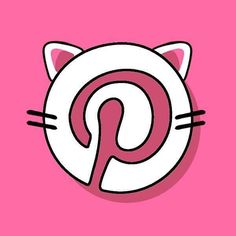 a cat's head with the letter p in front of it on a pink background