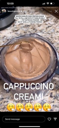 an image of a jar of cream on a counter with the caption cappuccino cream