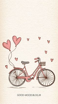 a bicycle with hearts attached to the handlebars