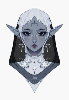 an illustration of a woman with white hair and horns