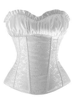 Bridal amp;nbsp;Instant Shape White Satin Printed Overbust     Condition: Brand New   Color: As picture   Material:Polyester,Satin   Design:Strong Corset Cord Lacing   Back Style:lace-up   Includes: Corset   Occassions: This bustier corset crop top is the going out must have staple!!it is sexy,fashion,classic and cute for date, vacation, going out, beach, dating, travel, vacation, school, park, outdoor, nightclubs and everyday wear. Matched with jeans, skirt, shorts, cardigan, jacket, necklace m Corset Halloween Costumes, Corset Steampunk, Waist Trainer Cincher, Bridal Corset, Steampunk Corset, Lingerie Plus Size, Boned Corsets, Plus Size Corset, Floral Corset