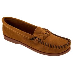 Minnetonka® Braided Suede Boat Moccasin   Step into timeless style with the Minnetonka® Braided Moc, featuring a flexible rubber boat sole and 100% suede upper. This classic moc boasts a charming braided embellishment and traditional hand-stitched moc toe detail that adds a touch of rustic elegance to your look. Inside, the padded insole ensures ultimate comfort, making these mocs perfect for all-day wear. True to size, these moccasins seamlessly blend comfort and style for a perfect fit every time. Classic Moccasins With Woven Sole And Round Toe, Rubber Boat, Fashion Shoes Flats, Red Turquoise, Rustic Elegance, Hand Stitched, Timeless Style, Moccasins, Ballet Flats