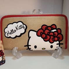 Sanrio Hello Kitty Tan Zip Around Wallet For Women With Red Hearts. This Is From My Personal Collection So It Was Only On Display. Nwt Htf. Hello Kitty Is Very Popular Right Now So If You Find Something You Like Snatch It Up Before Someone Else Does. Everything Is Made In Limited Quantities & They Sell Out Fast. I'm Always Sorry When I Hesitate & Miss Out On Something Very Unique That I Will Never Find Again. Please Look Carefully At All Pictures & Message Me If You Have Questions Before Purchas Rectangular Wallets For Daily Use On Valentine's Day, Cute Red Wallets For Daily Use, Cute Red Wallets For Everyday Use, Sanrio Bags, Sanrio Bag, Leather Passport Wallet, Wallet For Women, Passport Wallet, Coin Wallet