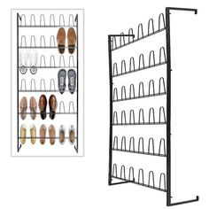 Wall Mounted Black Metal 36 Hook Shoe Rack-MyGift Shoe Rack Metal, Mounted Shoe Rack, Shoe Rack For Closet, Boot Shoe Rack, Wood Tea Box, Wall Mounted Shoe Rack, Hanging Shoe Rack, Metal Shoe Rack, Shoe Rack With Shelf