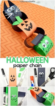 halloween paper chain craft for kids to make with the toilet paper roll and other items