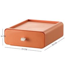 an orange box is shown with measurements for the top and bottom portion, including the lid