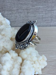 Silver ring with black onyx stone for women in technique filigree. Filigree work is very popular and never goes out of fashion. The black stone onyx gives this ring much more effectivity and uniqueness. If you are looking for something original, unique, and modern, you are in the right place! Our designer, owner, and jewelry maker Vartan Shahinian, who is also an Armenian FOLK art master, care you get the best quality, beautiful and unique work. Don`t forget to favorite our Etsy shop to get ever Unique Black Sterling Silver Engraved Ring, Black Sterling Silver Filigree Ring As A Gift, Ornate Black Sterling Silver Rings, Ornate Black Rings As Gift, Ornate Black Rings For Gifts, Ornate Black Rings For Gift, Black Ring With Intricate Design, Black Oval Filigree Ring For Formal Occasions, Ornate Black Oval Ring