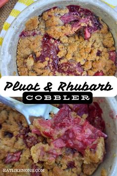 two bowls filled with fruit and rhubarb cobbler