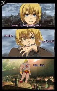 anime comics with caption that reads, i want to be kissed too armin itan