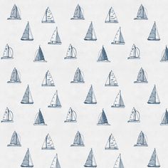 a blue and white wallpaper with sailboats on it