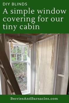 A window with a blind. Homemade Blinds For Windows, Small Window Treatments, Cabin Curtains, Reading My Tea Leaves, Scandinavian Cabin, Homemade Canvas, Dragon Cave, Curtains Diy, Cheap Canvas