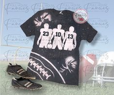 This super cute bleached football tee is perfect to show support for your three favorite players. This tee features a large football, three football players with your chosen numbers and bleached splatters. Tee has the football and players on the front only. The back has bleach splatters. Please add the numbers of your choice in the personalization field when ordering.  There are two choices of shirts: Gildan (G) Softstyles - 65% poly/35% cotton Bella Canvas (BC) Heathers - 52% cotton/48% poly Co Casual Football Season Sublimation Design, Football Tshirt Ideas, Football Outline, Shell Knob, Sublimation Gifts, Diy Tumbler, Football Tee, Second Choice, Tshirt Ideas