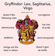 an image of a sign that says gryffindor leo, sagitratus, virgo