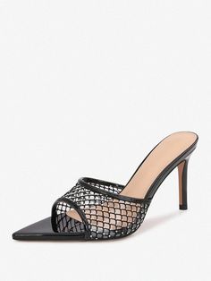 Olivia Mark - Luxurious Women's Stiletto Sandals with Fishnet Embellishments Womens Stilettos, Stiletto Sandals, Black Sandals, New Day, Sandals, Black