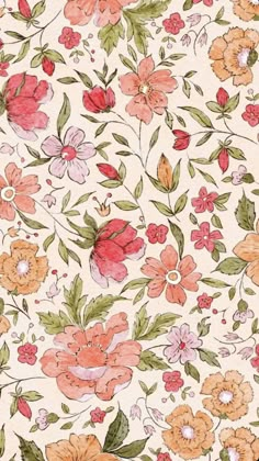 an image of a floral pattern with many flowers and leaves on the side of it