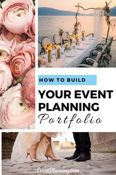 an event planning postcard with pink flowers and the words how to build your event planning parafllio