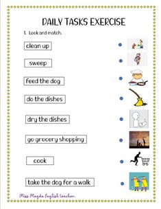 the daily task worksheet with pictures and words to help students understand what they are doing