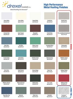 the color chart for an exterior paint scheme, with different colors and names on it