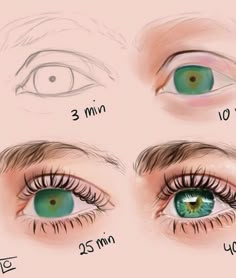 three different types of eyes are shown in this drawing technique, and the third one is showing