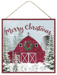 Merry Christmas Barn Wooden Sign : Country Christmas Red Barn - 10 Inches Christmas Barn, Barn Signs, Barn Wood Signs, Merry Christmas Sign, Christmas Signs Wood, Handmade Wreaths, Rustic Signs, Red Barn, Wreath Designs