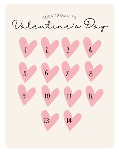 valentine's day calendar with pink hearts on the front and back side, including date