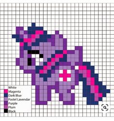 a cross stitch pattern with an image of a purple pony