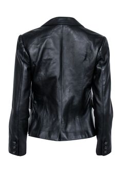 Slip into downtown darling status with this black lambskin leather blazer by Nili Lotan. You'll be the talk of the town in this versatile jacket, perfect for a night out or a day at the office. Perfect for happy hour hopping, pair with a boot heel and chic skirt for a stylish look. Size 4 Made in USA 100% Lambskin Leather Fully lined Single button front closure Notch lapel Bust 36" Waist 38" Shoulder to hem 21" Shoulder to shoulder 15" Sleeve length 22" Spring Evening Leather Jacket, Formal Leather Biker Jacket For Spring, Sleek Leather Jacket For Evening, Classic Leather Jacket For Evening, Spring Formal Leather Biker Jacket, Elegant Leather Biker Jacket For Night Out, Elegant Leather Biker Jacket For Formal Occasions, Sleek Leather Biker Jacket For Formal Occasions, Sleek Evening Leather Jacket