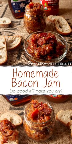 homemade bacon jam in a jar with bread on the side