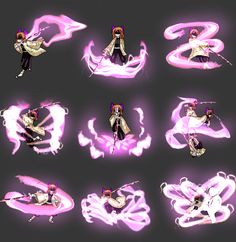 an animated image of some people doing different things in the air with their arms and legs spread out