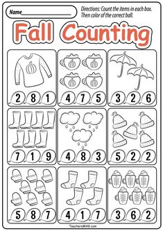 the fall counting worksheet for kids to practice numbers and counting with their hands