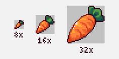 an image of pixel art carrots with different shapes and sizes on the top right side