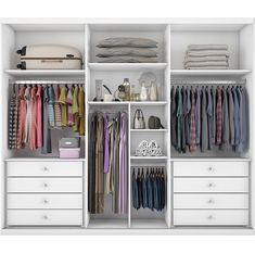 an organized closet with clothes and other items