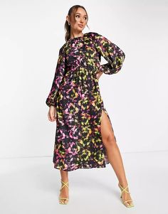 Topshop open back gathered waist printed neon floral midi dress in multi | ASOS Multicolor Floral Print Knee-length Midi Dress, Multicolor Knee-length Midi Dress With Floral Print, Multicolor Floral Print Midi Dress For Party, Multicolor Floral Print Midi Dress, Floral Print Multicolor Midi Dress, Floral Print Midi Dress For Parties, Multicolor Print Midi Party Dress, Multicolor Print Midi Dress For Party, Floral Midi Maxi Dress For Date Night