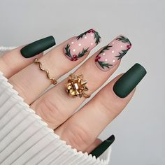 24pcs Christmas Press On Nails Matte Green Mid-length Coffin False Nails Printed Snowflake Xmas Tree Season Nails Winter, Crismas Nails 2023, 2023 Christmas Nails, Trendy Christmas Nails 2023, Christmas Nails 2023 Trends, Green Glitter Christmas Nails, Christmas Nails Green, Nails Navidad, Nails Festive