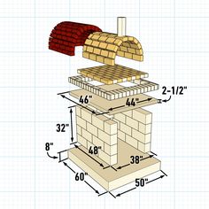 the diagram shows how to build a brick oven