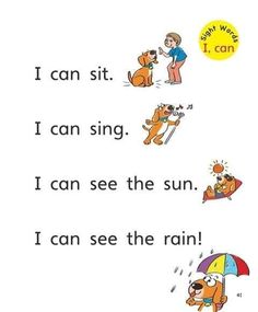 an image of children's book page with the words i can sit, i can sing