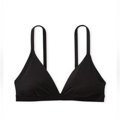 Brand New Never Worn, Black Soft Stretchy Bralette. Size Large Black Seamless Triangle Top, Black Low-cut Summer Bra, Summer Low-cut Black Bra, Low-cut Black Summer Bra, Seamless Black Beach Bra, Casual Black Summer Bra, Black Summer Bra For Loungewear, Black Seamless Beach Bra, Black Loungewear Bra