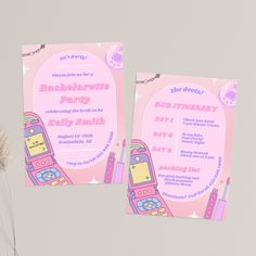 two pink flyers with an image of a cell phone