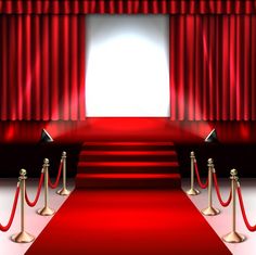 a red carpeted stage with ropes and barriers