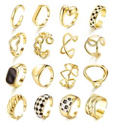 PRICES MAY VARY. 【Chunky Rings Set】: You will receive 16 pcs Chunky RINGS for women: chunky dome rings, Statement rings, heart ring, Signet ring, thin ring and chain ring, etc. Suitable for thumb, index finger, middle finger, ring finger, Knuckle ring, worn alone and stacked are good choices. 【High Quality Material】: These gold rings are made of high quality alloy,18K gold plated. Lead-free, nickel-free, non tarnish, smooth and glossy surface, comfortable to wear. 【Adjustable Chunky Rings】: Thes Gold Chunky Rings, Rings Amazon, Dome Rings, Rings Heart, Knuckle Ring, Stacking Bands, Signet Rings, Dome Ring, Knuckle Rings