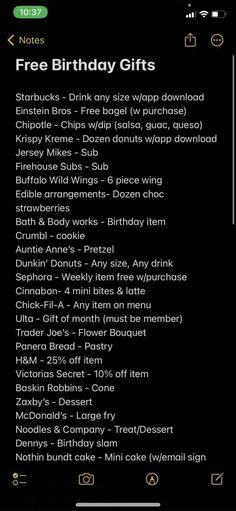 the birthday gift list is displayed in this screenshote screen shot from an iphone