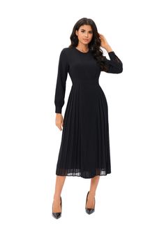 Unleash your inner fashionista with the "Ethereal Noir Midi Dress." Crafted with a flat front pleated design, this dress presents a unique blend of comfort and high-end fashion. Its full lining, excluding the sleeves, enhances its luxurious feel. Measuring 49.5 inches from the high point of the shoulder, it showcases detailed cuffs that add a chic touch to the classic noir. For an ideal fit, please refer to our body measurements guide. To maintain its premium quality, hand wash, line dry, cool i A-line Pleated Dress With Pleated Hem For Evening, Elegant Black Pleated Dress, Elegant A-line Pleated Dress, Fall A-line Midi Dress With Pleated Sleeves, Accordion Pleated A-line Formal Dress, Elegant Pleated Midi Dress For Cocktail, Evening A-line Pleated Dress With Pleated Hem, Elegant Knee-length Midi Dress With Pleated Back, Chic A-line Midi Dress With Accordion Pleats