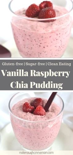 two glasses filled with vanilla raspberry chia pudding