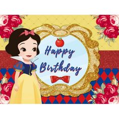 snow white with an apple on her birthday card