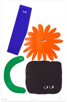 an orange flower in a black vase with two green snakes around it and one blue sticker sticking out of the top