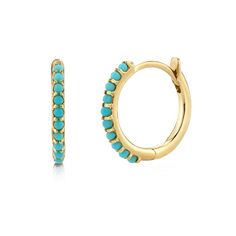 Turquoise Huggie Hoop Earrings Gold And Turquoise Jewelry, Turquoise Huggie Earrings, Upper Ear Piercing, Second Hole Earrings, Arizona Turquoise, Kids Earrings, Turquoise Stones, Earring Sale, Huggie Hoop Earrings