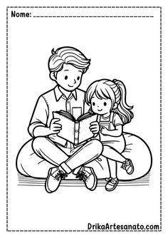 a mother reading to her daughter while sitting on the floor in front of them, coloring page