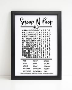 a black and white poster with the words snoop n poop written in cursive writing